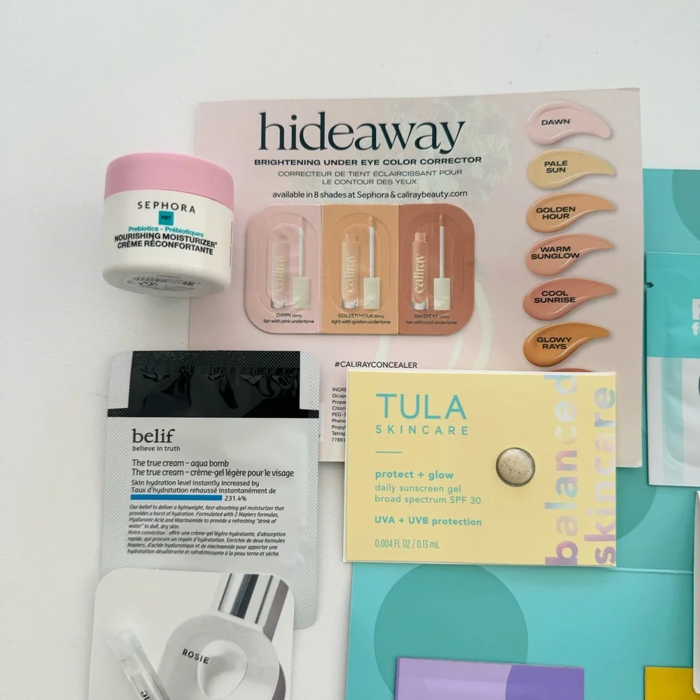 Sephora Benefit Tula Charlotte Tilbury Belief Caliray Skincare Makeup Samples
